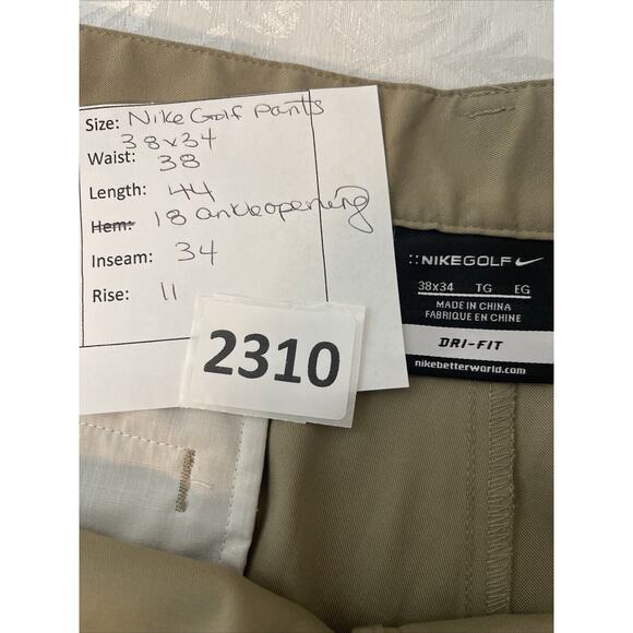 NIKE Golf Performance Pants Adult 38 x 34 Tan Dri-Fit Chino Stretch Khaki Sporty - Picture 5 of 8